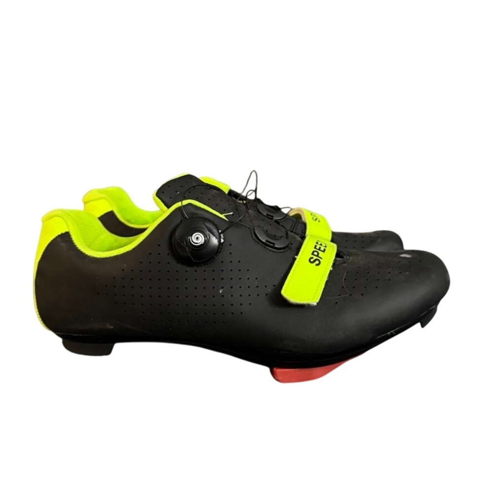 Speed Road Cycling Shoes Black Neon Yellow Dial Lace EU 44 Mens 10.5 Cleats
